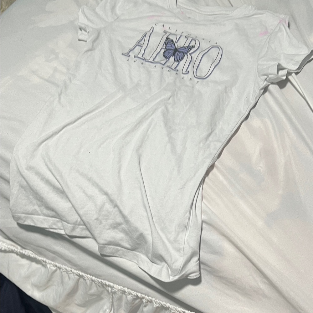Aeropostale White Tee with Blue Butterfly